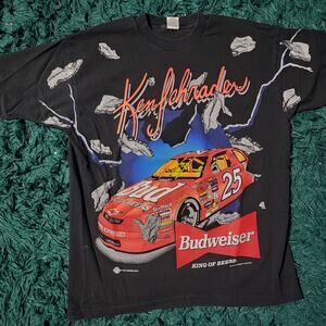 Vintage 1995 Ken Schrader Budweiser NASCAR Tee Proud To Be Your Bud 23x29